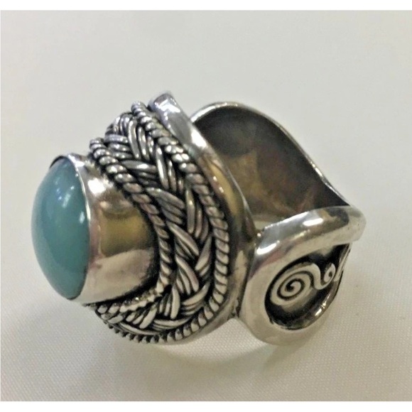 Sterling Silver Blue Jasper Chalcedony Ring - Picture 3 of 8